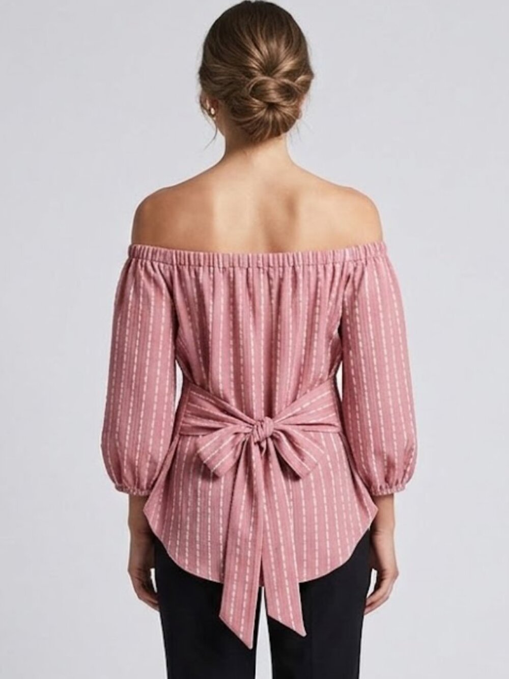 Off-the-Shoulder Striped Tie-Waist Blouse plus Size 1x